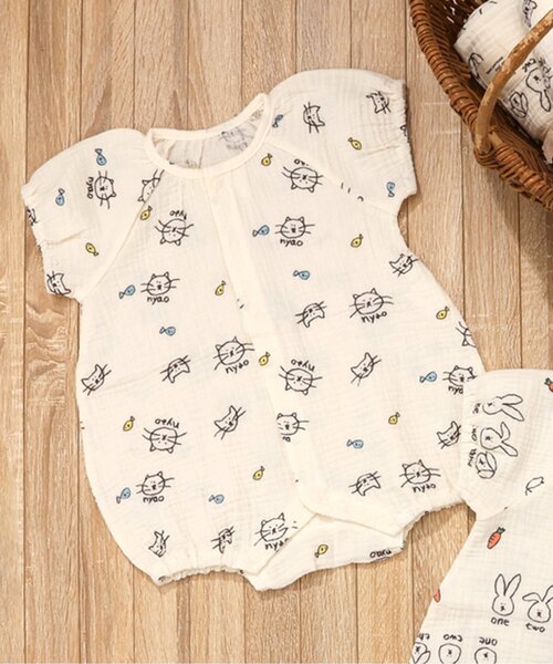 BREEZE（ブリーズ） ベビー服 ロンパース ねこ・うさぎガーゼロンパス