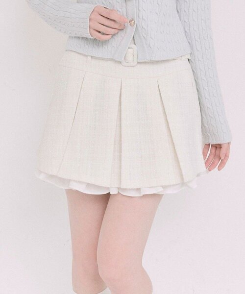 PLEATSPLEASE プリーツスカート サイズ1 アイボリー OLIVE des OLIVE（オリーブデオリーブ） スカート 裾フリルプリーツ