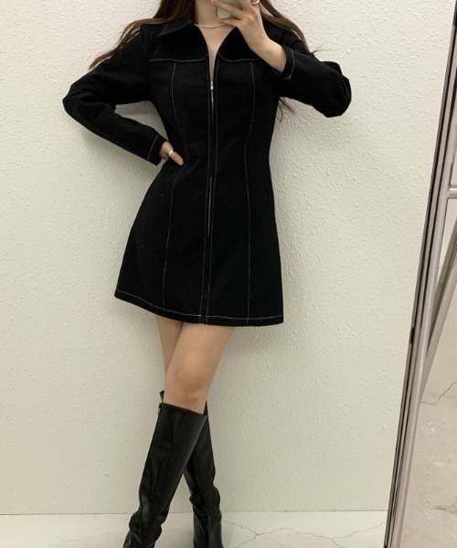 「VIBGYOR」 「BURLESQUE」長袖ワンピース FREE ブラック レディース_画像4