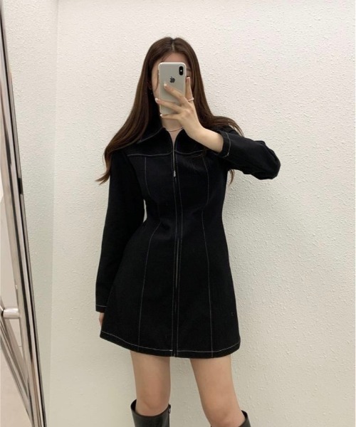 「VIBGYOR」 「BURLESQUE」長袖ワンピース FREE ブラック レディース_画像9