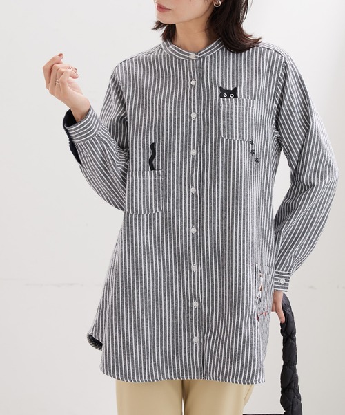 BELLUNA PLUS（ベルーナプラス） チュニック 裏フリースネコ刺しゅう