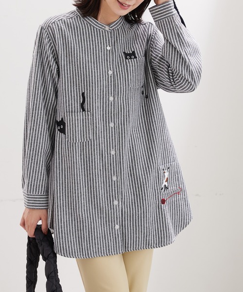 BELLUNA PLUS（ベルーナプラス） チュニック 裏フリースネコ刺しゅう