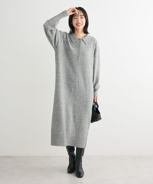 Green Parks（グリーンパークス） ワンピース 金釦ポロシャツニット