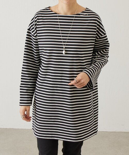 新品同様*BEARDSLEY*後ろプリント植物柄 リネン麻 ニット/チュニック BEARDSLEY（ビアズリー） tシャツ イニシャル入りボーダーチュニック