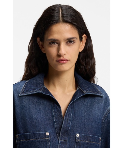 BOSS（HUGO BOSS） ワンピース ブルーデニム ドレス ジョニーカラー