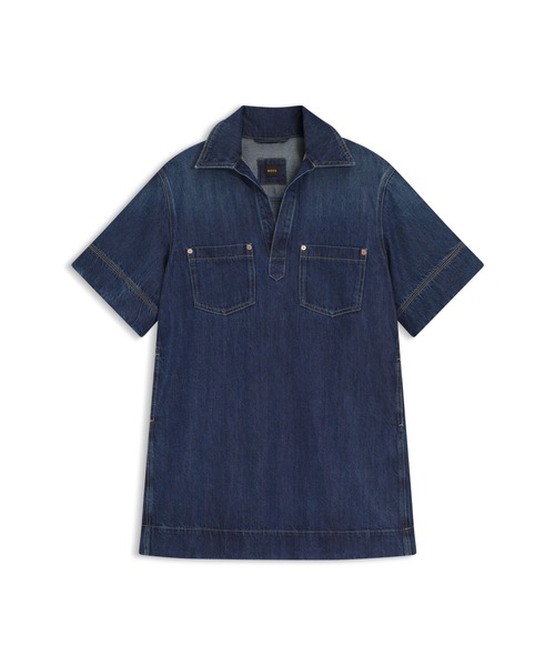 BOSS（HUGO BOSS） ワンピース ブルーデニム ドレス ジョニーカラー