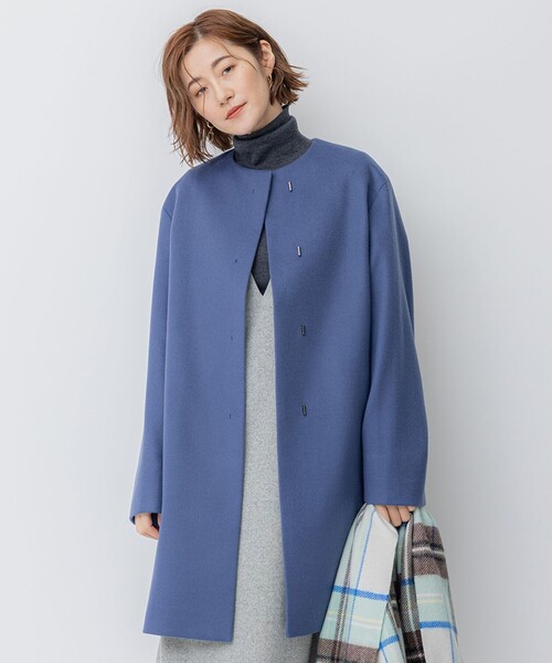 23区(ニジュウサンク) ノーカラーコート 36 ブルー レディース 23区(ニジュウサンク) ノーカラーコート 36 ブルー レディース