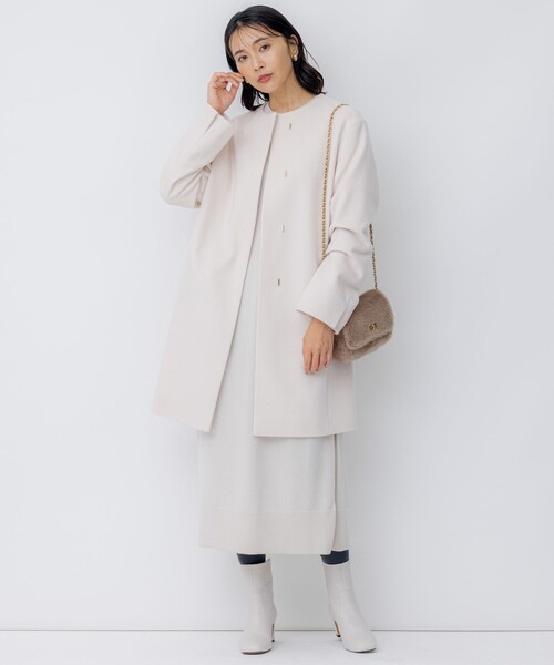 「23区」 ノーカラーコート 36 ブルー レディース_画像3