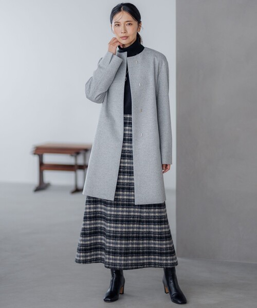 「23区」 ノーカラーコート 36 ブルー レディース_画像7