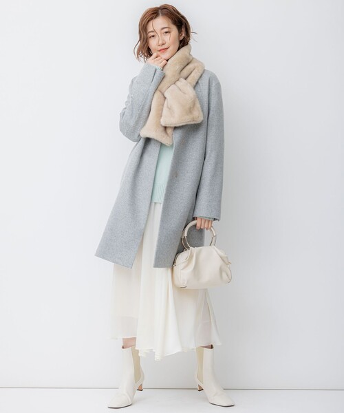 「23区」 ノーカラーコート 36 ブルー レディース_画像8