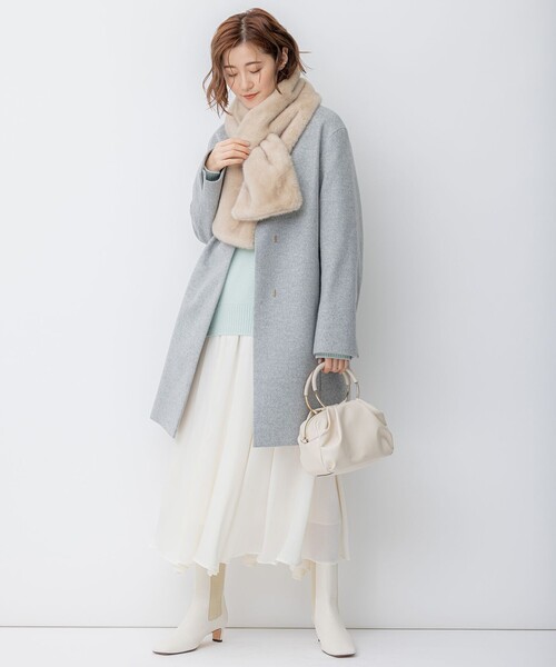 「23区」 ノーカラーコート 36 ブルー レディース_画像9