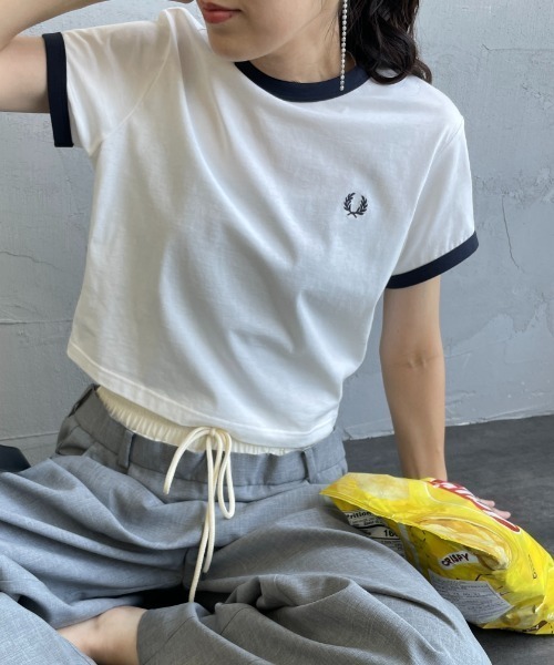 tシャツ 「FRED PERRY/フレッドペリー」 クロップド丈 ショートスリーブリンガーTシャツ レディースの画像