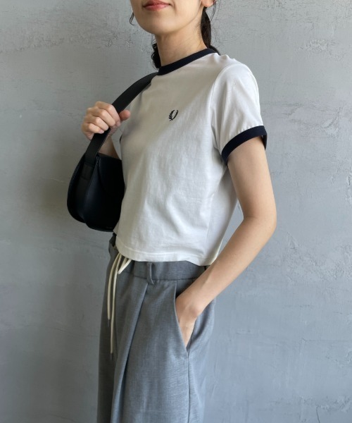 tシャツ 「FRED PERRY/フレッドペリー」 クロップド丈 ショートスリーブリンガーTシャツ レディースの画像