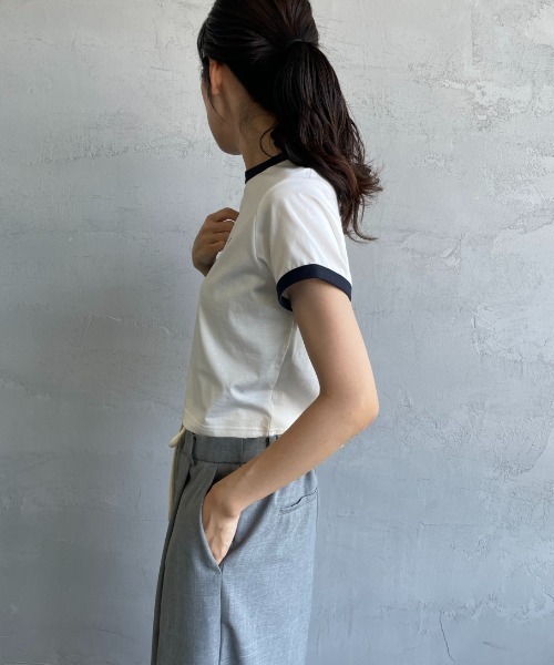 tシャツ 「FRED PERRY/フレッドペリー」 クロップド丈 ショートスリーブリンガーTシャツ レディースの画像