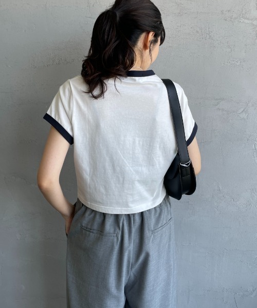 tシャツ 「FRED PERRY/フレッドペリー」 クロップド丈 ショートスリーブリンガーTシャツ レディースの画像