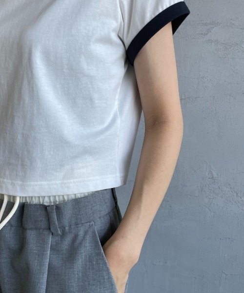 tシャツ 「FRED PERRY/フレッドペリー」 クロップド丈 ショートスリーブリンガーTシャツ レディースの画像