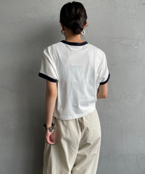 tシャツ 「FRED PERRY/フレッドペリー」 クロップド丈 ショートスリーブリンガーTシャツ レディースの画像
