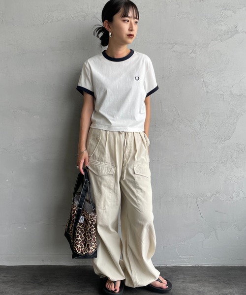 tシャツ 「FRED PERRY/フレッドペリー」 クロップド丈 ショートスリーブリンガーTシャツ レディースの画像