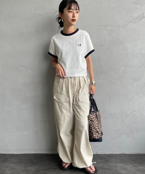 tシャツ 「FRED PERRY/フレッドペリー」 クロップド丈 ショートスリーブリンガーTシャツ レディースの画像
