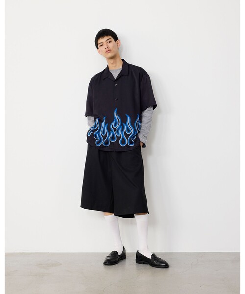 BEAMS（ビームス） シャツ ファイヤーパターン オープンカラーシャツ