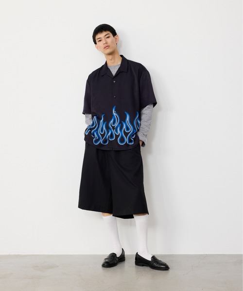 BEAMS（ビームス） シャツ ファイヤーパターン オープンカラーシャツ