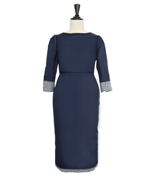 「RUIRUE BOUTIQUE」 7分袖ワンピース L ネイビー レディース_画像4