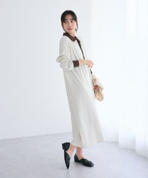 frene ボーダー ポロ襟 レース切替 ワンピース アイボリー CRAFT STANDARD BOUTIQUE（クラフトスタンダードブティック