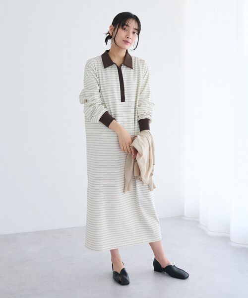 frene ボーダー ポロ襟 レース切替 ワンピース アイボリー CRAFT STANDARD BOUTIQUE（クラフトスタンダードブティック