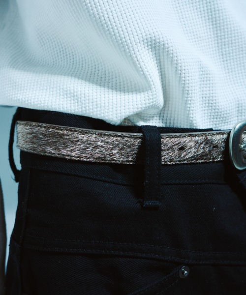 本革＆ハラコ ウエスタン系飾りベルト　ウエストベルト Camphor wood ベルト VEGAN HARAKO WESTERN BELT / ヴィーガンハラコ