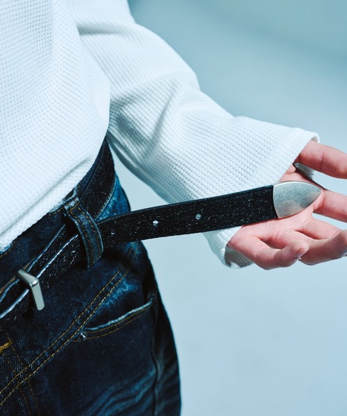 本革＆ハラコ ウエスタン系飾りベルト　ウエストベルト Camphor wood ベルト VEGAN HARAKO WESTERN BELT / ヴィーガンハラコ