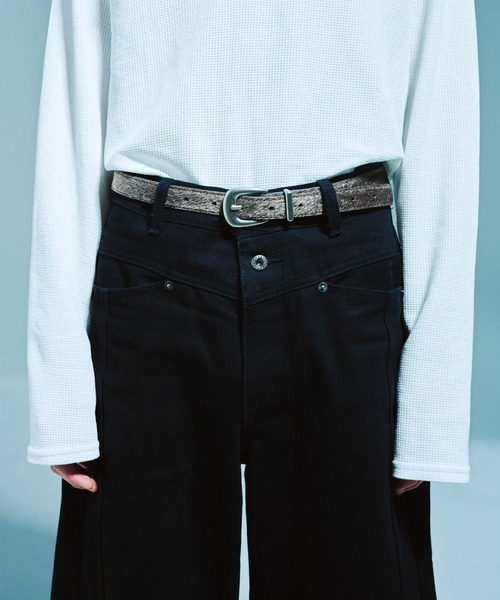 本革＆ハラコ ウエスタン系飾りベルト　ウエストベルト Camphor wood ベルト VEGAN HARAKO WESTERN BELT / ヴィーガンハラコ