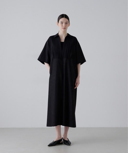 アドーア　新品！パイピング付きワンピース　黒　デニム地　リボン付き￼ 38 ADORE（アドーア） ワンピース ハイブリッドデニムワンピース