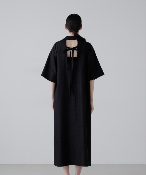 アドーア　新品！パイピング付きワンピース　黒　デニム地　リボン付き￼ 38 ADORE（アドーア） ワンピース ハイブリッドデニムワンピース