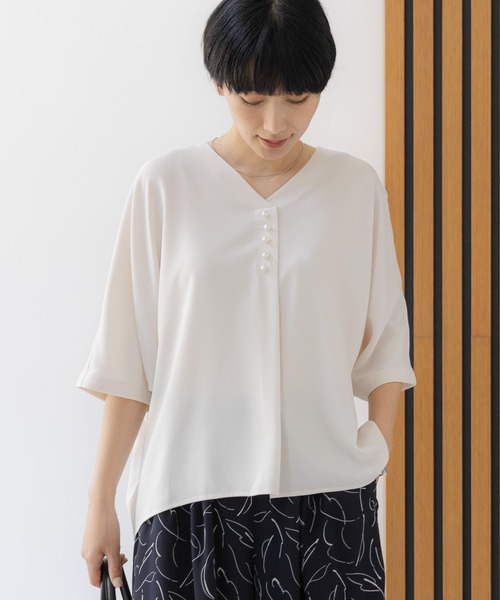 ブラウス シャツ 「UV・防シワ・接触冷感」サラサラリラクシーVネックプルオーバー/656790 レディースの画像