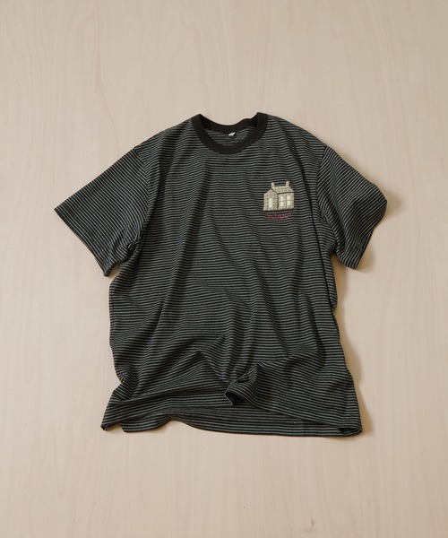 KHOKI（コッキ） tシャツ 「KHOKI/コッキ」Hand-Embroidered Stripe T