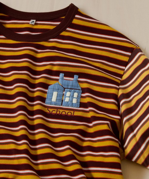 KHOKI（コッキ） tシャツ 「KHOKI/コッキ」Hand-Embroidered Stripe T