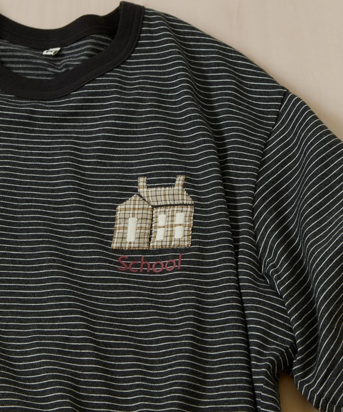 KHOKI（コッキ） tシャツ 「KHOKI/コッキ」Hand-Embroidered Stripe T