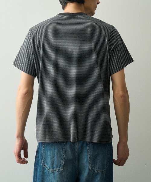 KHOKI（コッキ） tシャツ 「KHOKI/コッキ」Hand-Embroidered Stripe T