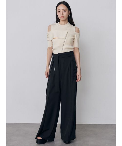 ワイドパンツ パンツ ハイウエストデザインパンツ　夏服 レディースの画像