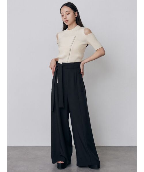 ワイドパンツ パンツ ハイウエストデザインパンツ　夏服 レディースの画像