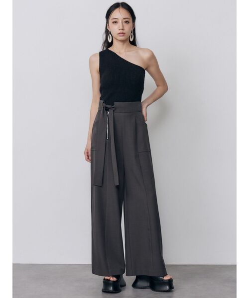 ワイドパンツ パンツ ハイウエストデザインパンツ　夏服 レディースの画像