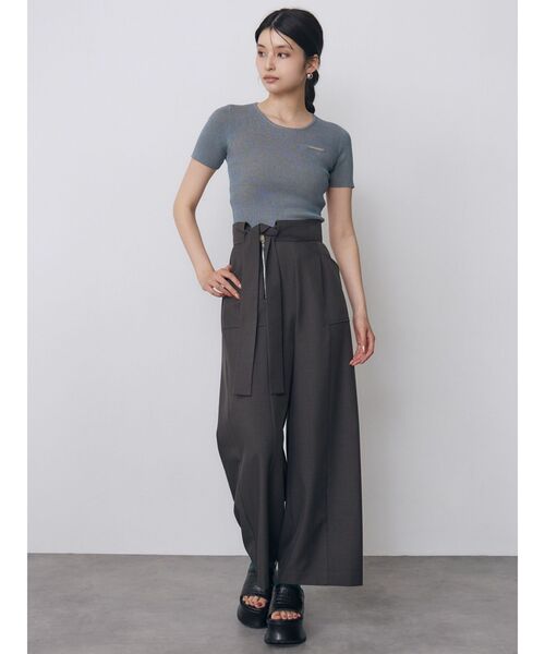 ワイドパンツ パンツ ハイウエストデザインパンツ　夏服 レディースの画像