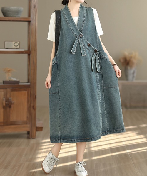 2ly2 ワンピース デニムワンピース レディース ロング ジャンパー