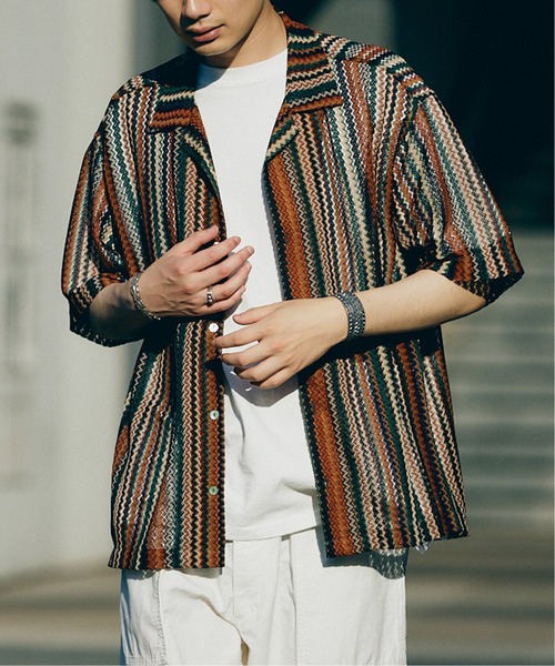 「JOURNAL STANDARD」 半袖シャツ MEDIUM ブラウン メンズ_画像4