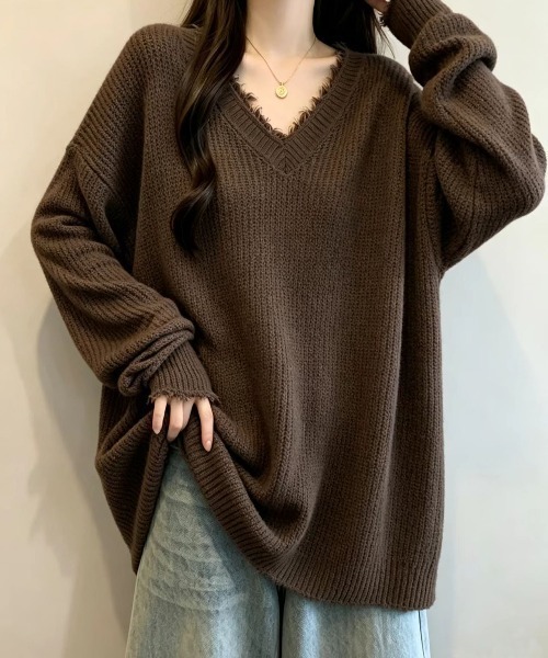 witch ニット セーター ダメージ加工 Vネック・オーバーサイズニット