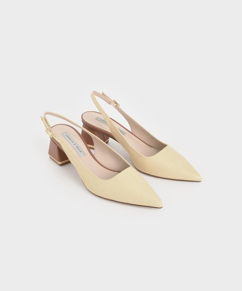 25S【CHANEL】メタリックが煌めく スリングバック パンプス CHARLES & KEITH メタリックアクセント ポインテッドトゥス