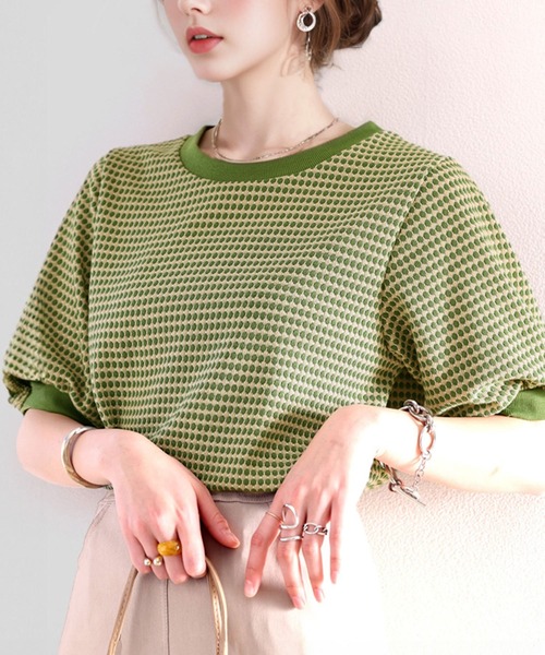 RII様❤️6点☘️T13965☘️新品Classical Elfハニカム柄ジャガード classicalelf tシャツ レトロムードな夏の1枚。ハニカム柄