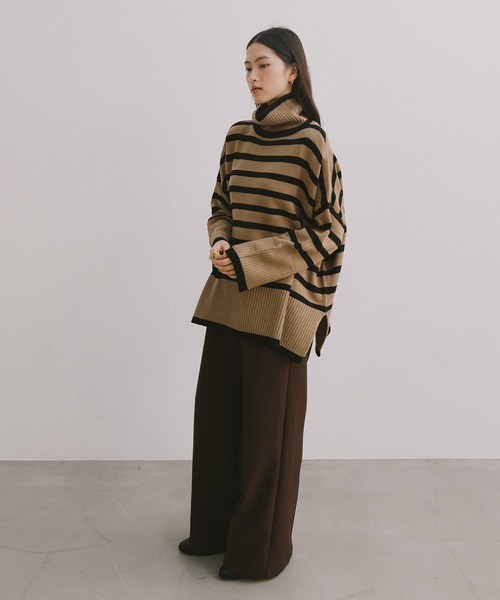 andme（アンドミー） ニット セーター タートルネック長袖ボーダー