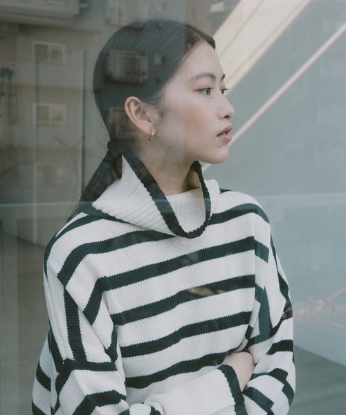 andme（アンドミー） ニット セーター タートルネック長袖ボーダー