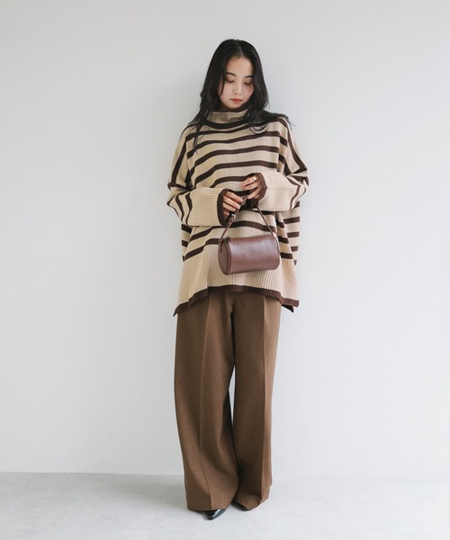 andme（アンドミー） ニット セーター タートルネック長袖ボーダー